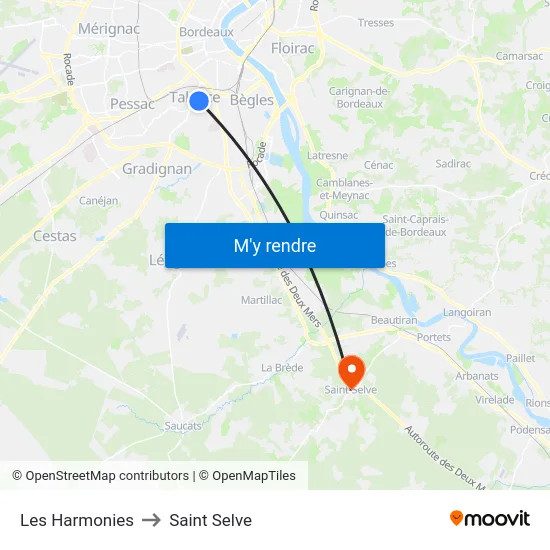 Les Harmonies to Saint Selve map