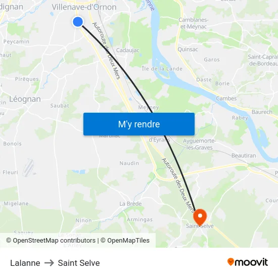 Lalanne to Saint Selve map