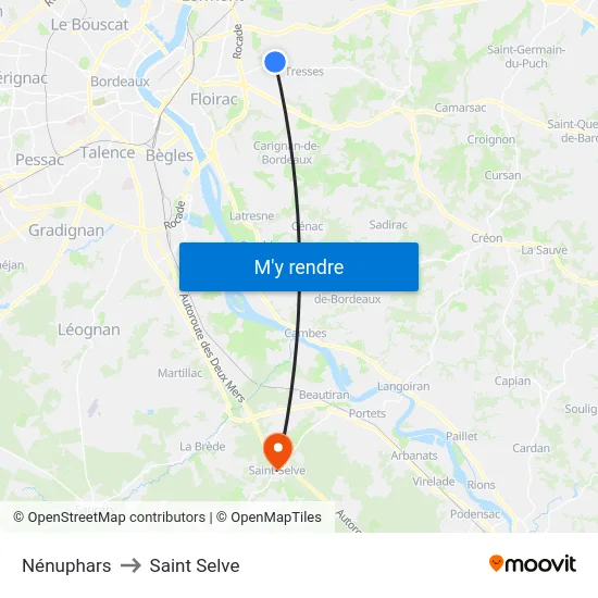 Nénuphars to Saint Selve map