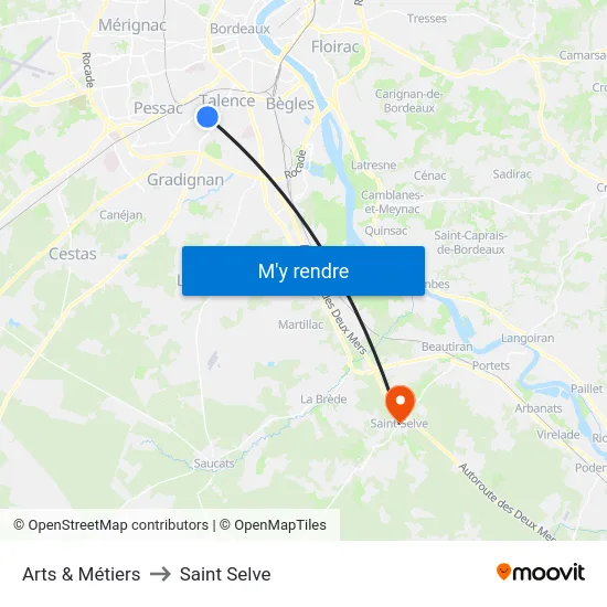 Arts & Métiers to Saint Selve map