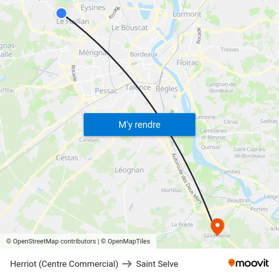 Herriot (Centre Commercial) to Saint Selve map