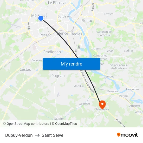 Dupuy-Verdun to Saint Selve map