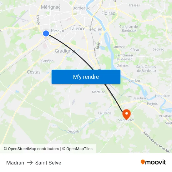 Madran to Saint Selve map