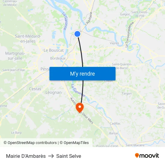 Mairie D'Ambarès to Saint Selve map
