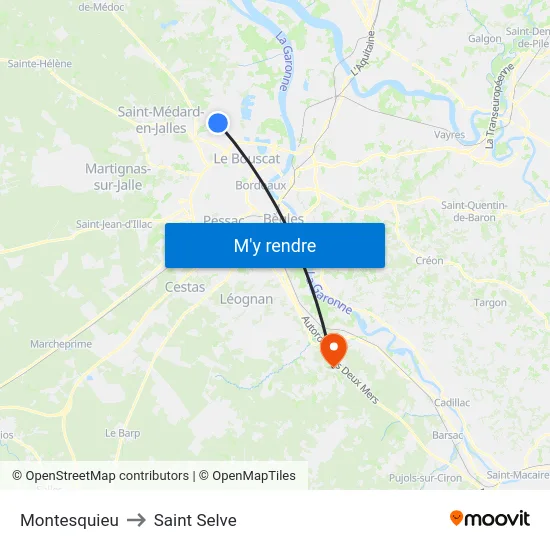 Montesquieu to Saint Selve map