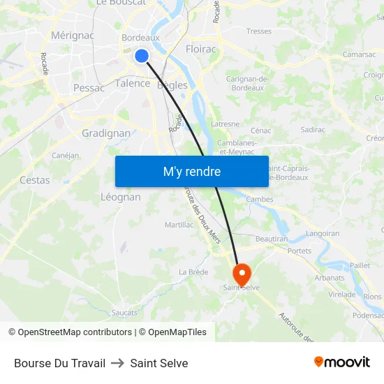 Bourse Du Travail to Saint Selve map