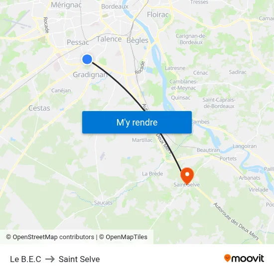 Le B.E.C to Saint Selve map