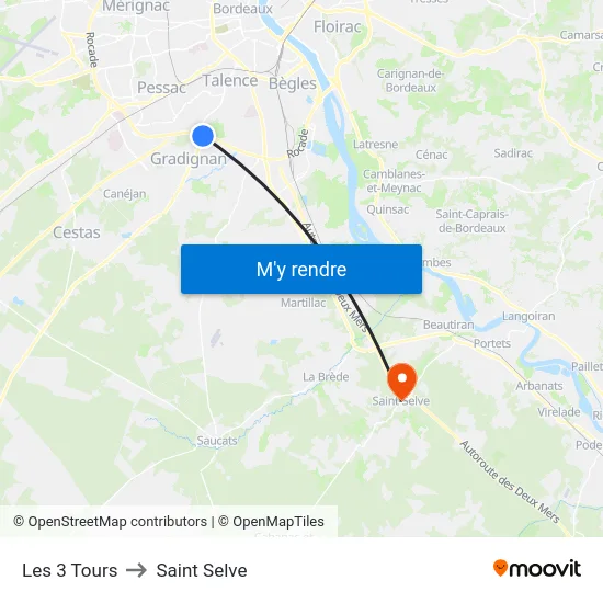 Les 3 Tours to Saint Selve map