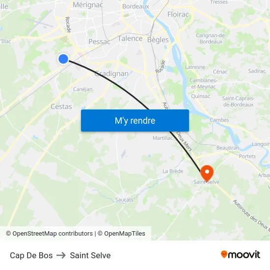 Cap De Bos to Saint Selve map