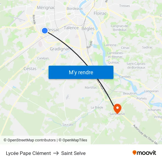 Lycée Pape Clément to Saint Selve map