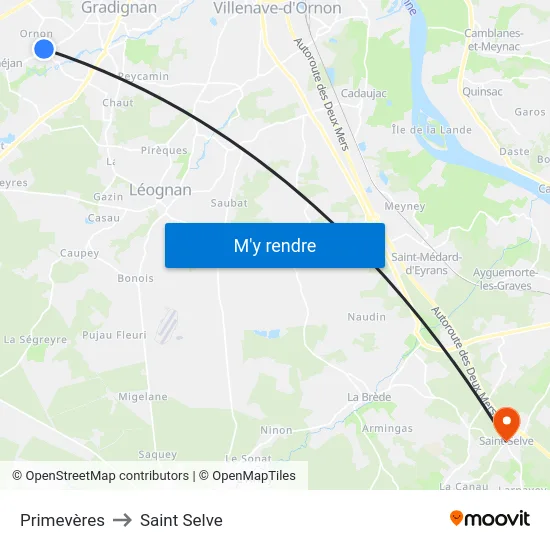 Primevères to Saint Selve map