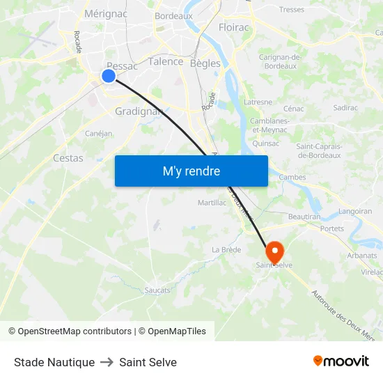 Stade Nautique to Saint Selve map
