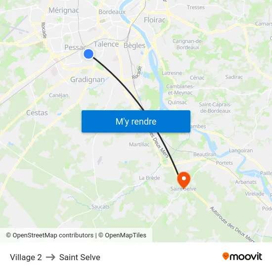 Village 2 to Saint Selve map