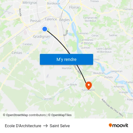Ecole D'Architecture to Saint Selve map
