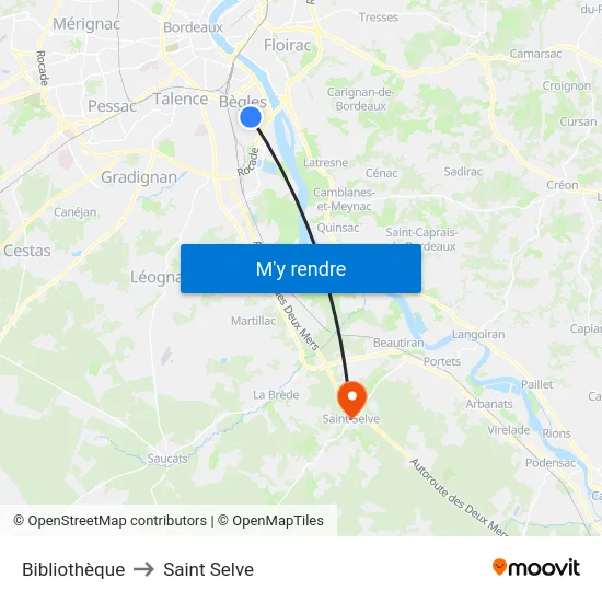 Bibliothèque to Saint Selve map