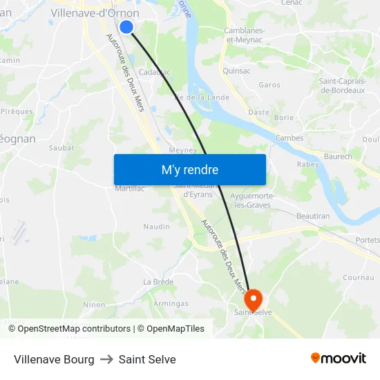 Villenave Bourg to Saint Selve map