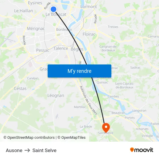 Ausone to Saint Selve map