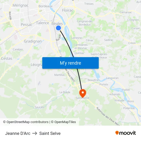 Jeanne D'Arc to Saint Selve map