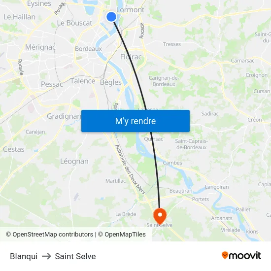 Blanqui to Saint Selve map