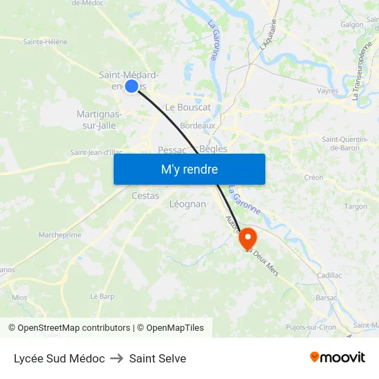 Lycée Sud Médoc to Saint Selve map