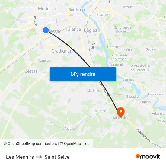 Les Menhirs to Saint Selve map