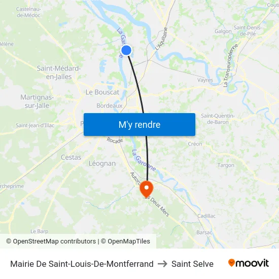 Mairie De Saint-Louis-De-Montferrand to Saint Selve map