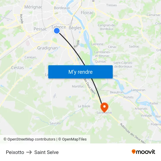 Peixotto to Saint Selve map