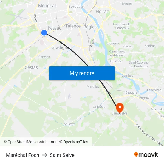 Maréchal Foch to Saint Selve map