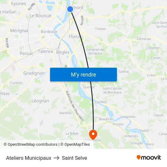 Ateliers Municipaux to Saint Selve map