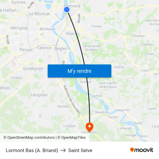 Lormont Bas (A. Briand) to Saint Selve map
