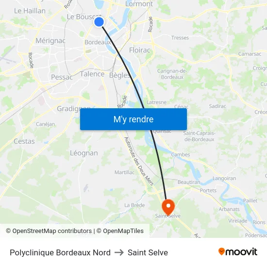 Polyclinique Bordeaux Nord to Saint Selve map