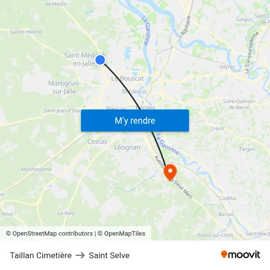 Taillan Cimetière to Saint Selve map