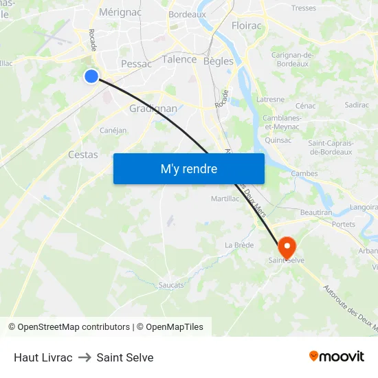 Haut Livrac to Saint Selve map