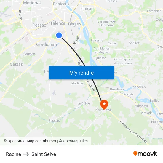 Racine to Saint Selve map