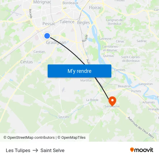 Les Tulipes to Saint Selve map