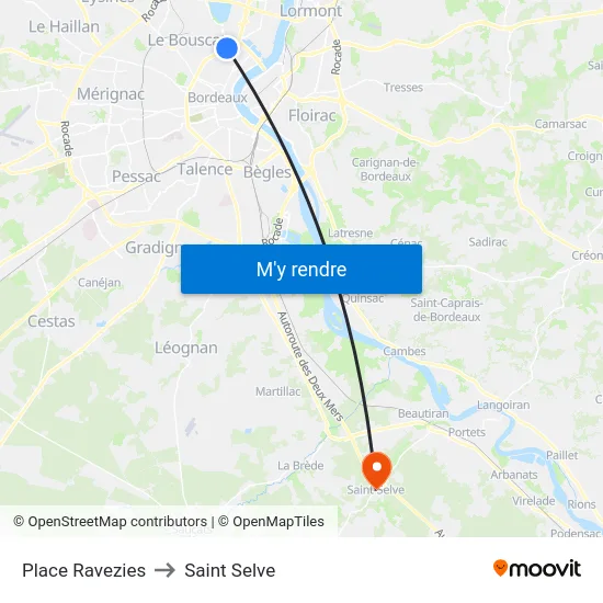 Place Ravezies to Saint Selve map