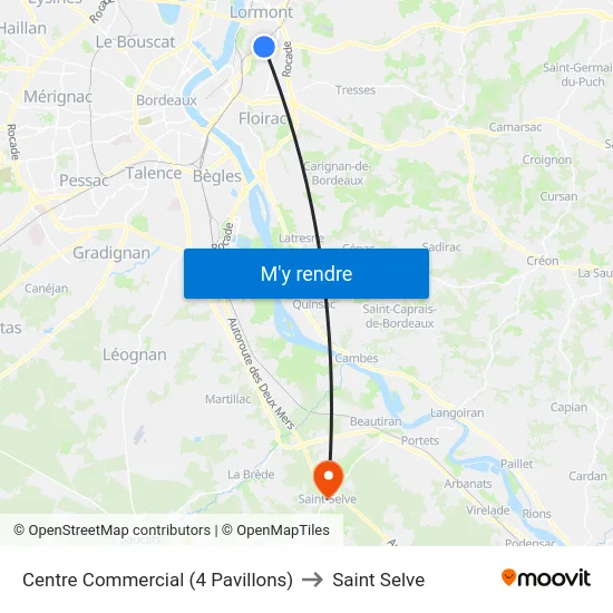 Centre Commercial (4 Pavillons) to Saint Selve map