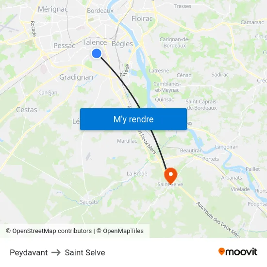 Peydavant to Saint Selve map