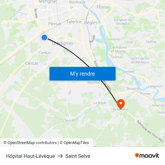 Hôpital Haut-Lévêque to Saint Selve map