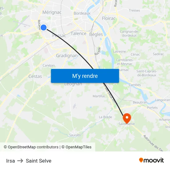 Irsa to Saint Selve map