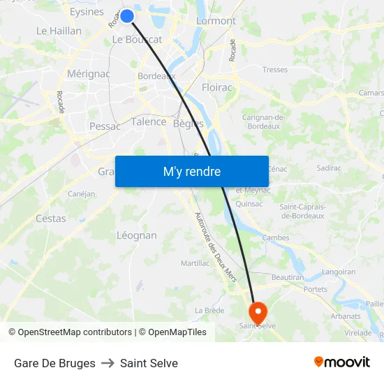 Gare De Bruges to Saint Selve map