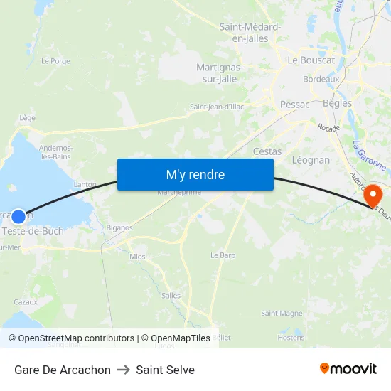 Gare De Arcachon to Saint Selve map