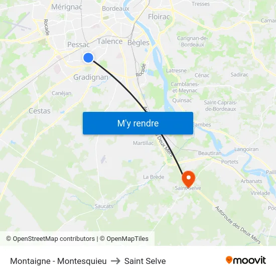 Montaigne - Montesquieu to Saint Selve map