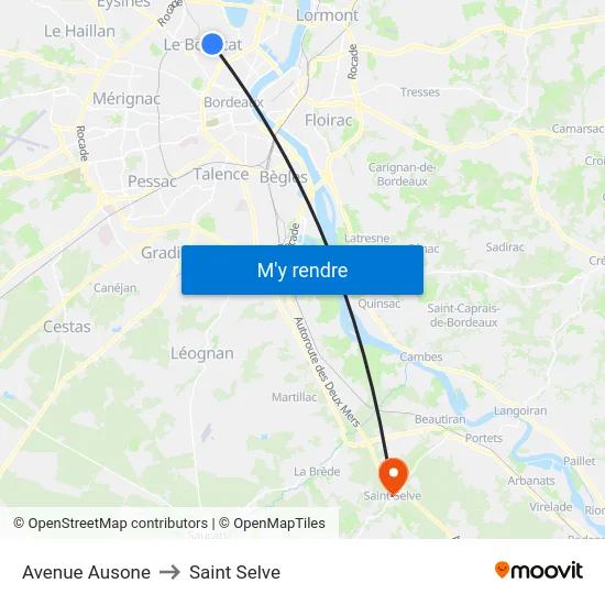 Avenue Ausone to Saint Selve map