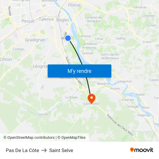 Pas De La Côte to Saint Selve map