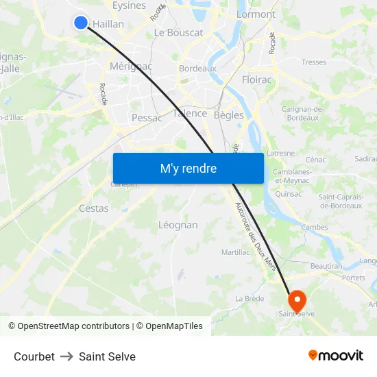 Courbet to Saint Selve map