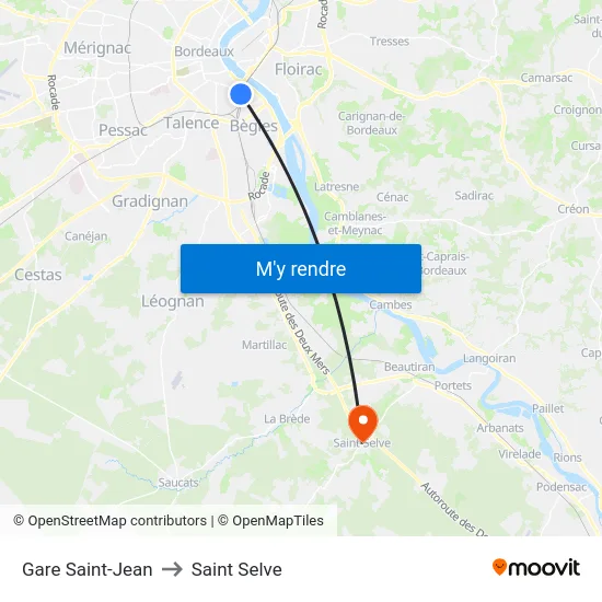 Gare Saint-Jean to Saint Selve map