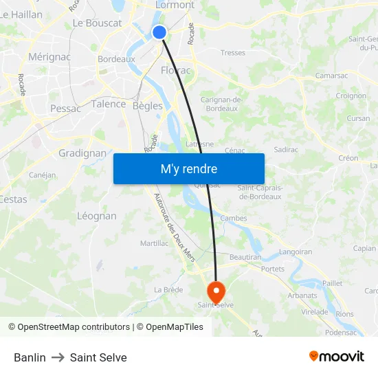 Banlin to Saint Selve map