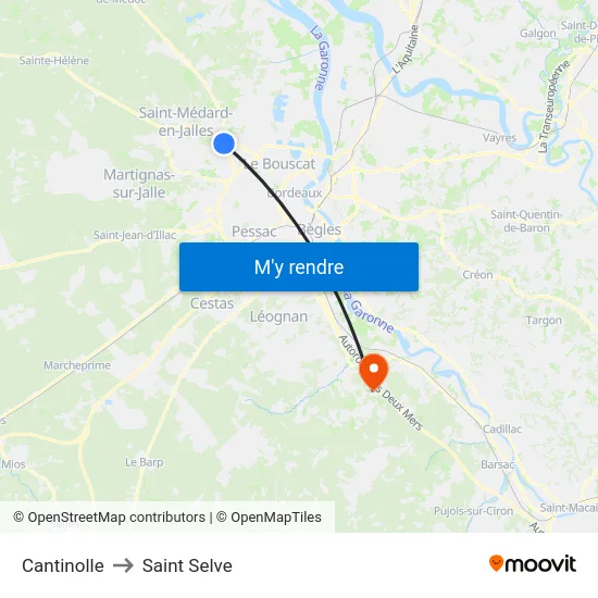 Cantinolle to Saint Selve map
