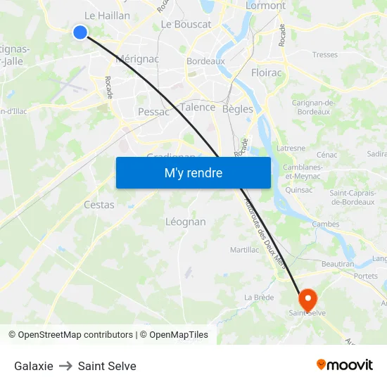 Galaxie to Saint Selve map